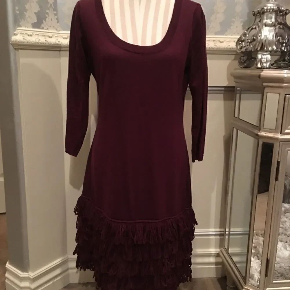 16 FRINGE Lined Hem Cranberry Dress